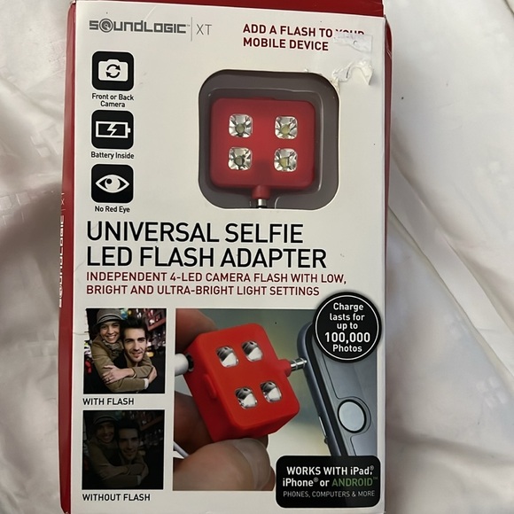 Universal selfie LED flash adapter, Red. Work with IPhone and Android. New - Picture 2 of 3